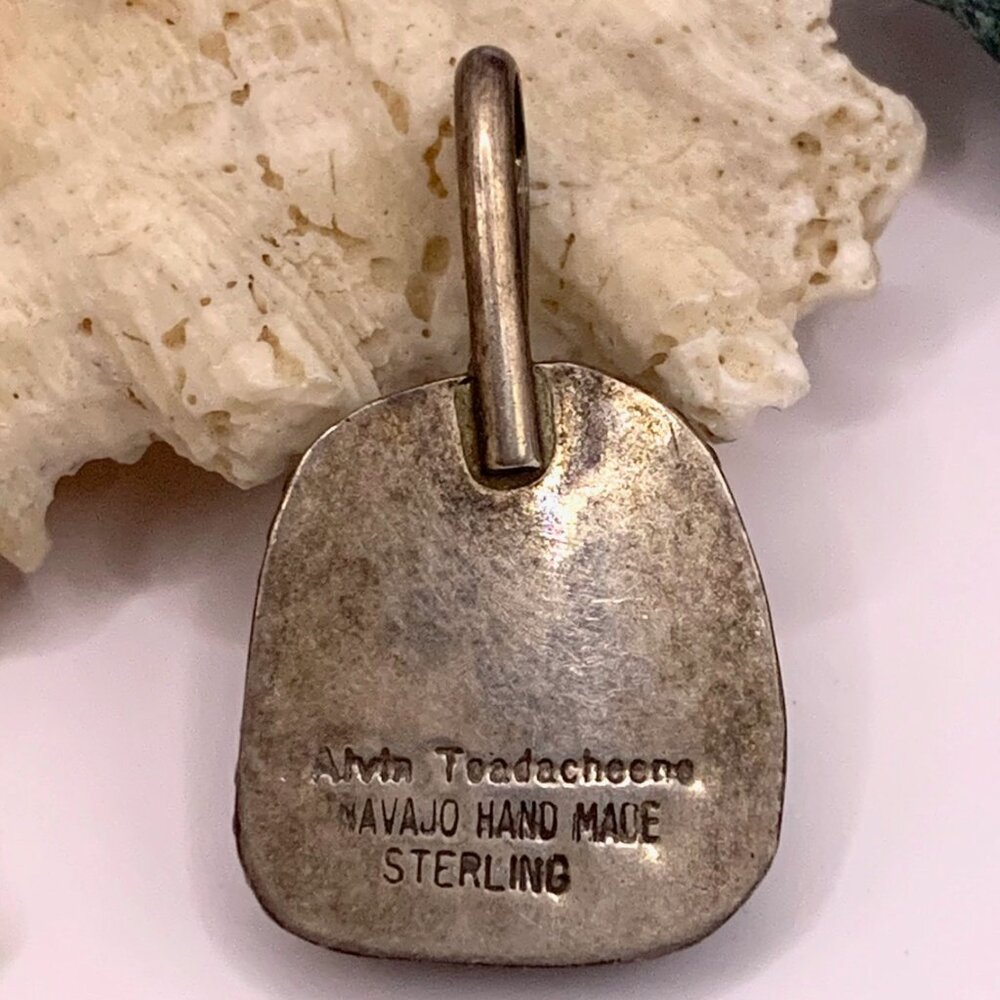 Alvin Toadacheene Navajo Gemstone Inlay Sterling Silver Pendant Vintage J863 - Picture 4 of 4